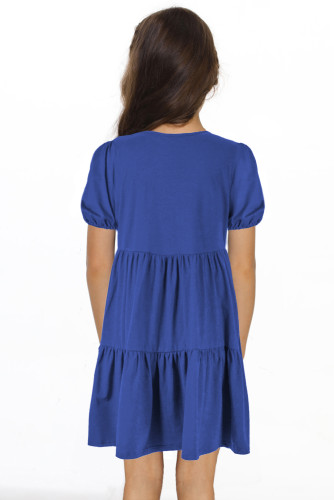 Blue Little Girl Tiered T Shirt Dress with Pockets TZ61492-5