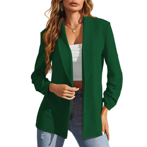 Green Laper Collar Pocket Long Sleeve Blazer TQK260056-9