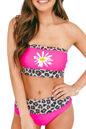 Flower Leopard Color Block Strapless High Waist Bikini LC433256-20