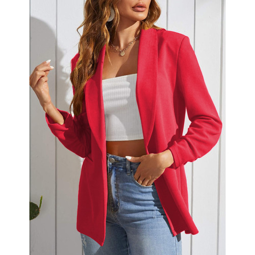 Red Laper Collar Pocket Long Sleeve Blazer TQK260056-3