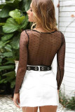 Black Long Sleeve Mesh Lace Bralette Bodysuit LC6421001-2