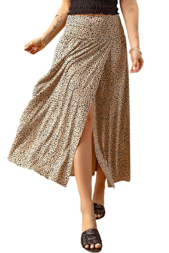 Khaki Pattern Print Side Slit High Waist Maxi Skirt LC651222-16