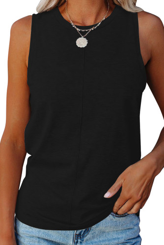 Black Solid Color Crewneck Sleeveless Top LC2561600-2