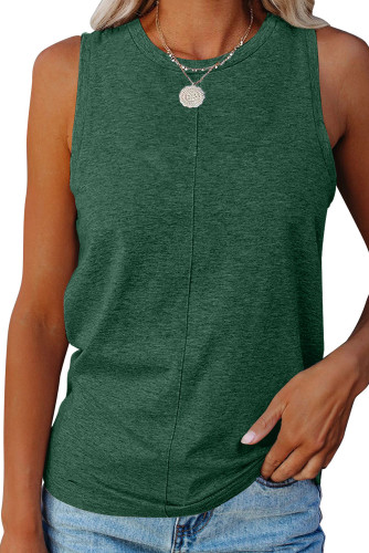 Green Solid Color Crewneck Sleeveless Top LC2561600-9