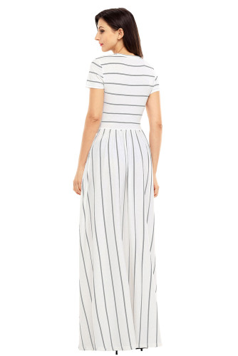 Grey Striped Ivory Short Sleeve Maxi Dress LC61634-11