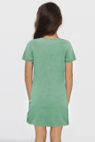 Green Little Girls' V Neck T-shirt Mini Dress with Twist Hem TZ61107-9