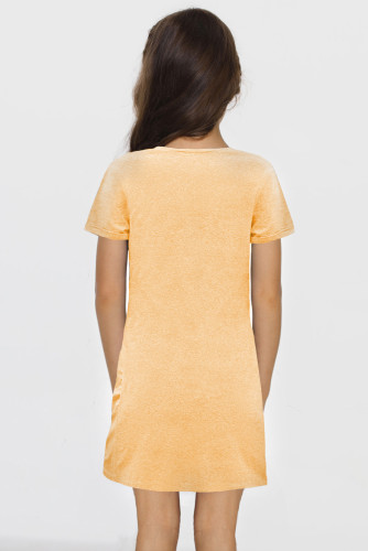 Yellow Little Girls' V Neck T-shirt Mini Dress with Twist Hem TZ61107-7