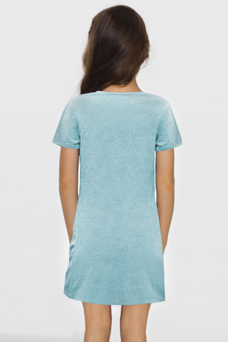 Sky Blue Little Girls' V Neck T-shirt Mini Dress with Twist Hem TZ61107-4
