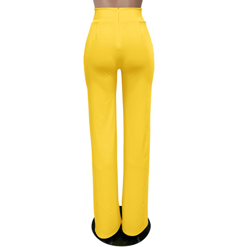 Yellow Back Zipper Straight Leg Pants TQV510001-7