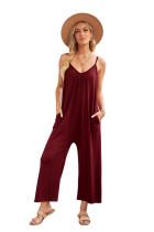 Red Spaghetti Straps Wide Leg Pocketed Jumpsuits LC641350-3