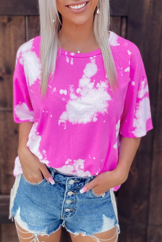Pink Marbled Tie-dye Short Sleeve T Shirt LC25214122-10