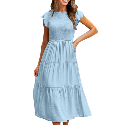 Light Blue Ruffled Sleeve Pleated Layered Casual Dress TQV310008-30