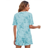 Blue Tie Dye Short Sleeve Top with Shorts Set TQV810003-5