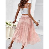 Pink Elastic Waist Elegant Swing Midi Skirt TQV360014-10
