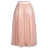 Pink Elastic Waist Elegant Swing Midi Skirt TQV360014-10