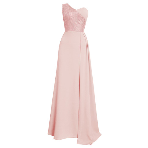 Pink Splicing Sequined One-shoulder Plus Size Evening Dress TQK311030-10