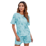 Blue Tie Dye Short Sleeve Top with Shorts Set TQV810003-5