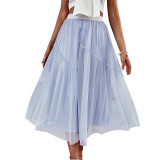 Light Blue Elastic Waist Elegant Swing Midi Skirt TQV360014-30