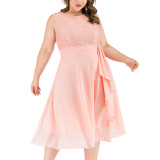 Pink Lace Splicing Chiffon Sleeveless Plus Size Dress TQK311029-10