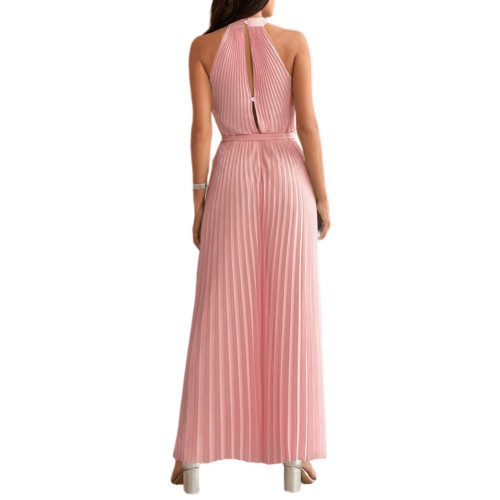 Pink Sleeveless Halter Belt Wide Leg Jumpsuit TQK550319-10