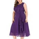 Purple Lace Splicing Chiffon Sleeveless Plus Size Dress TQK311029-8