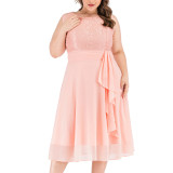 Pink Lace Splicing Chiffon Sleeveless Plus Size Dress TQK311029-10