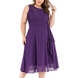 Purple Lace Splicing Chiffon Sleeveless Plus Size Dress TQK311029-8