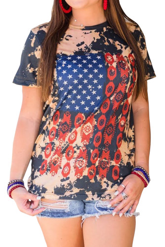 American Flag Pattern Tie Dye Print Short Sleeve T Shirt LC25215101-22