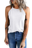 White Solid Color Crew Neck Tank Top LC2564998-1