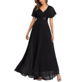 Black V Neck High Waist Swing Bridesmaid Dress TQK311075-2