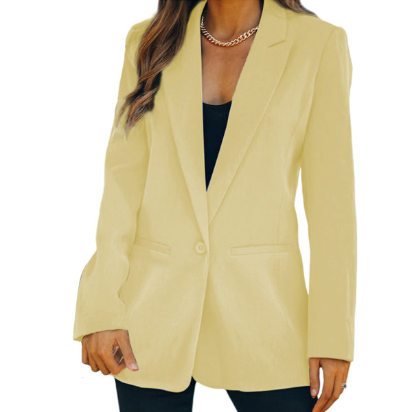 Yellow Candy Button Lapel Collar Long Sleeve Blazer TQK260052-7