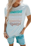 White mama Letter Gradient Color Print Short Sleeve T Shirt LC25217079-1