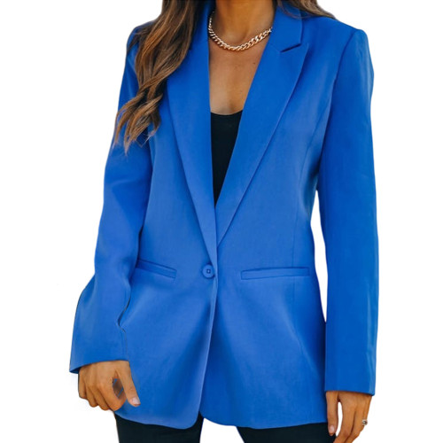 Blue Candy Button Lapel Collar Long Sleeve Blazer TQK260052-5