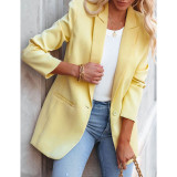 Yellow Candy Button Lapel Collar Long Sleeve Blazer TQK260052-7