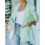 Light Green Candy Button Lapel Collar Long Sleeve Blazer TQK260052-28