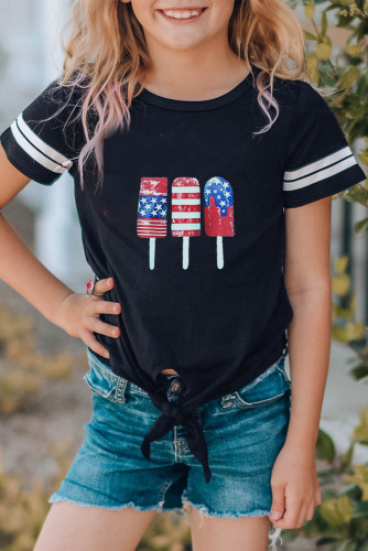 Black American Flag Popsicle Graphic Print Family Matching Girl's T Shirt TZ25925-2