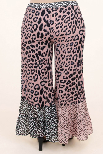 Leopard Print Color Block Ruffled Plus Size Pants PL771002-20