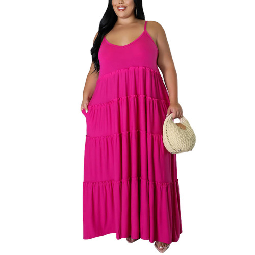 Rosy Pocket Casual Plus Size Long Dress TQK311079-6