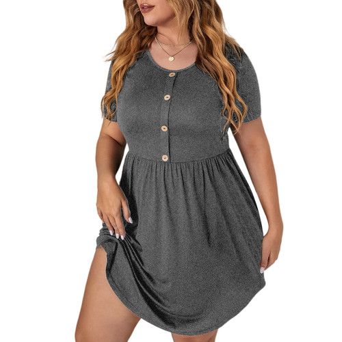 Gray Green Short Sleeve Plus Size T-shirt Dress TQK311077-11