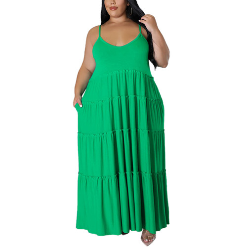 Green Pocket Casual Plus Size Long Dress TQK311079-9