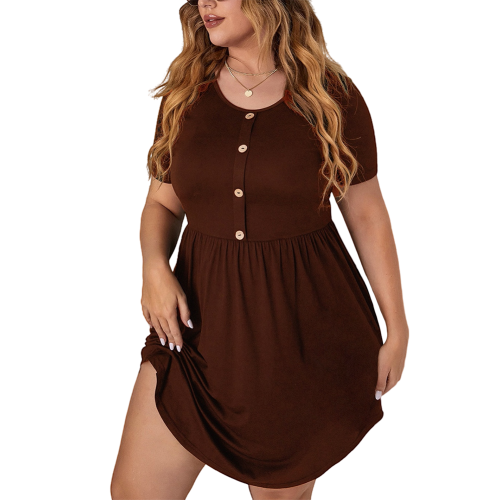 Brown Short Sleeve Plus Size T-shirt Dress TQK311077-17