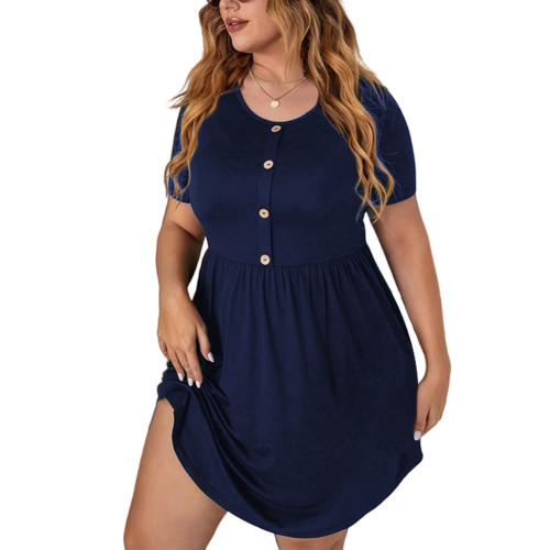 Navy Blue Short Sleeve Plus Size T-shirt Dress TQK311077-34