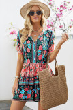 Multicolor Spring Floral Buttons Short Sleeve Romper LC6411077-22