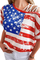 American Flag Crisscross Cold Shoulder Short Sleeve Top LC25215547-3
