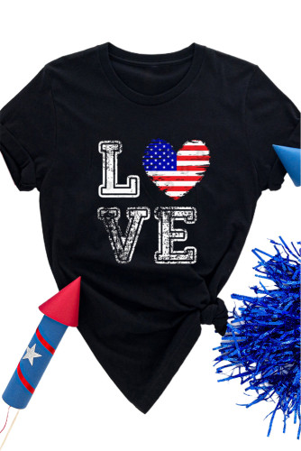Black LOVE US Flag Heart Shape Print Short Sleeve Graphic Tee LC25216666-2