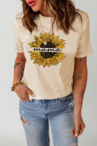 Khaki Mama Sunflower Graphic Print Crew Neck T Shirt LC25216497-16