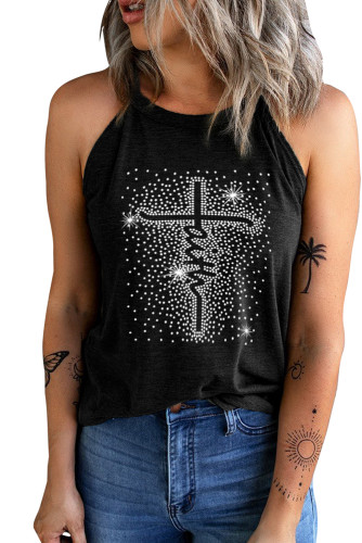 Black Faith Scatter Bling Print Graphic Tank Top LC2566675-2