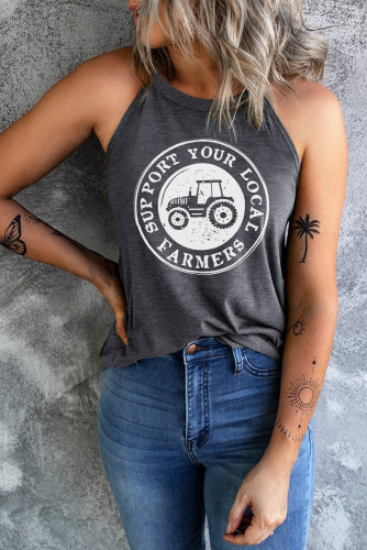 Gray Support Your Local Farmers Car Print Graphic Tank Top LC2566703-11