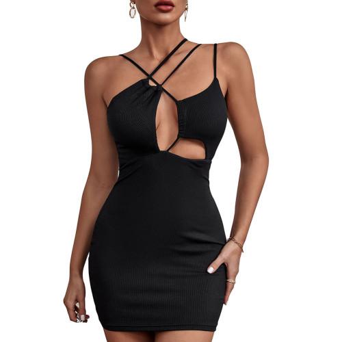 Black Hollow-out Slim Waist Clubwear Bodycon Dress TQK311046-2