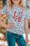 White LOVE Baseball Leopard Print Short Sleeve Girl's T Shirt TZ251542-1